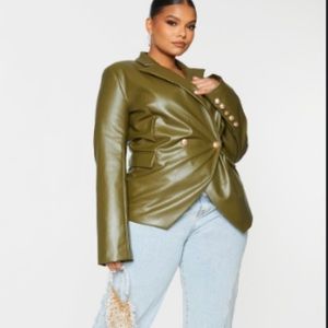 Plus faux leather double breast blazer